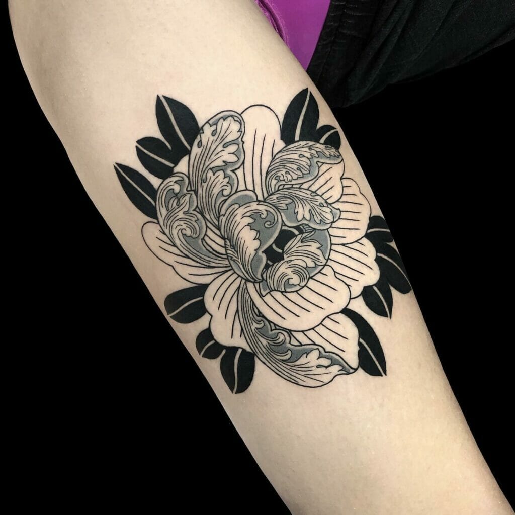 Intricate Detailing Japanese Peony Flower Tattoo