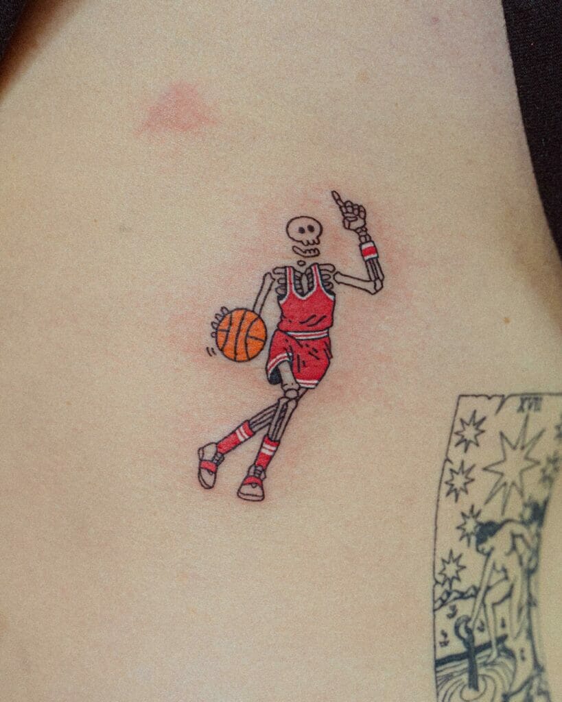 Cute Skeleton Basketball Tattoo Design