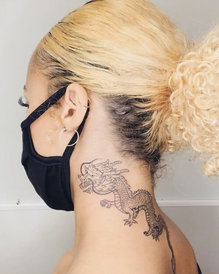 Chinese Black Dragon Neck Tattoo