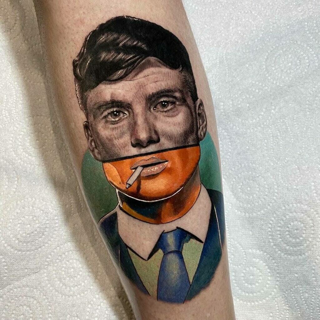 Half-Colored Tattoo Of Tommy Shelby