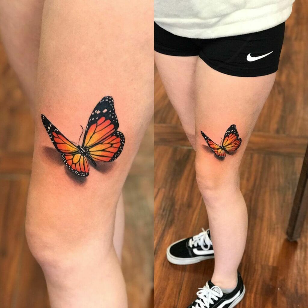 3D Butterfly Tattoo On Thigh