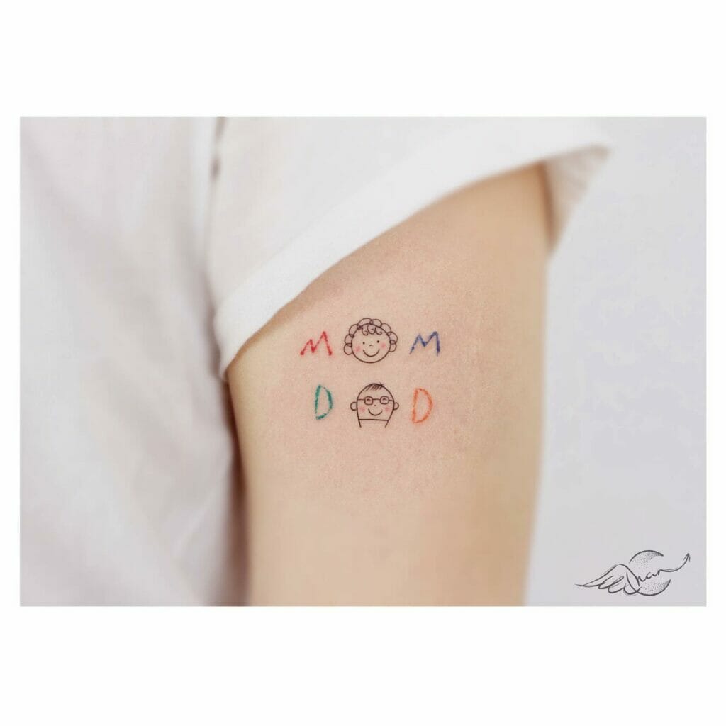 Adorable Mom And Dad Doodle Tattoo