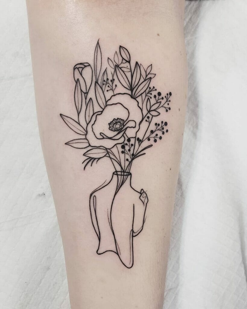 Black Ink Flower Head Wildflower Tattoo
