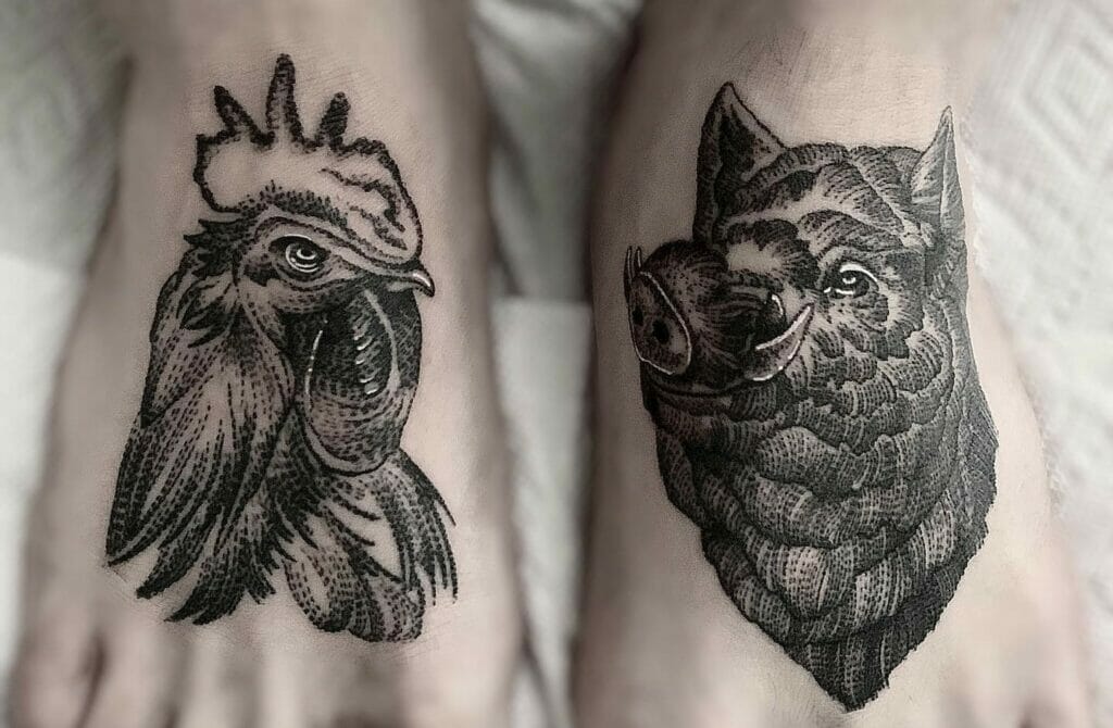 Pig And Rooster Tattoo