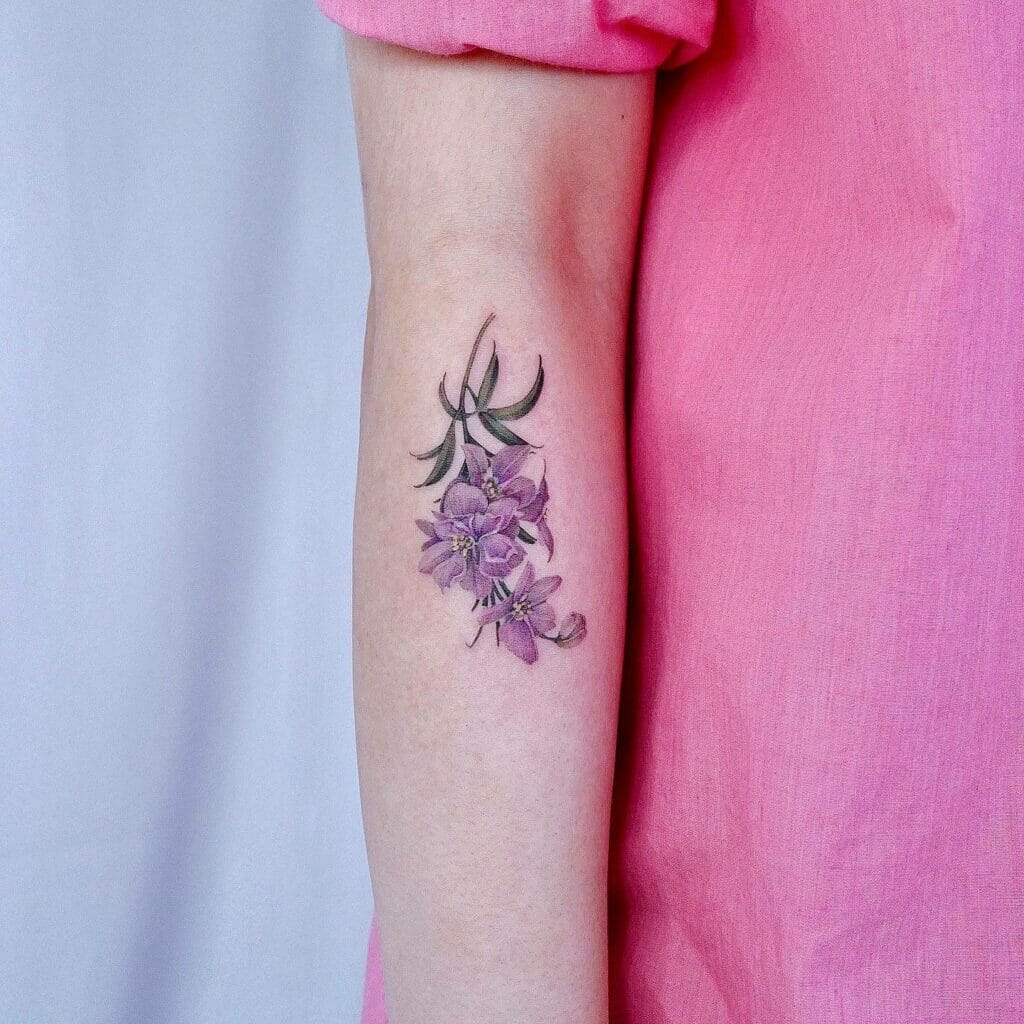 Hyper-Realistic Purple Delphinium Tattoo