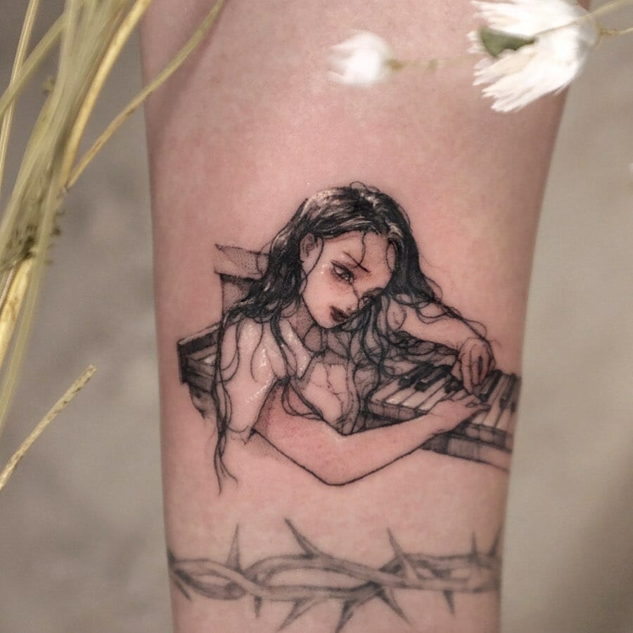A Girl Playing Piano Tattoo