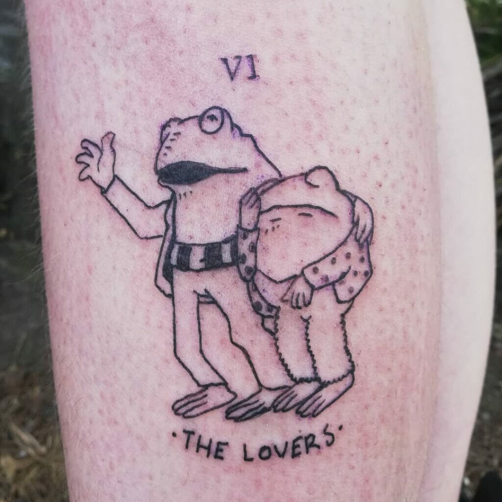 Adorable Lovers Frog And Toad Tattoo