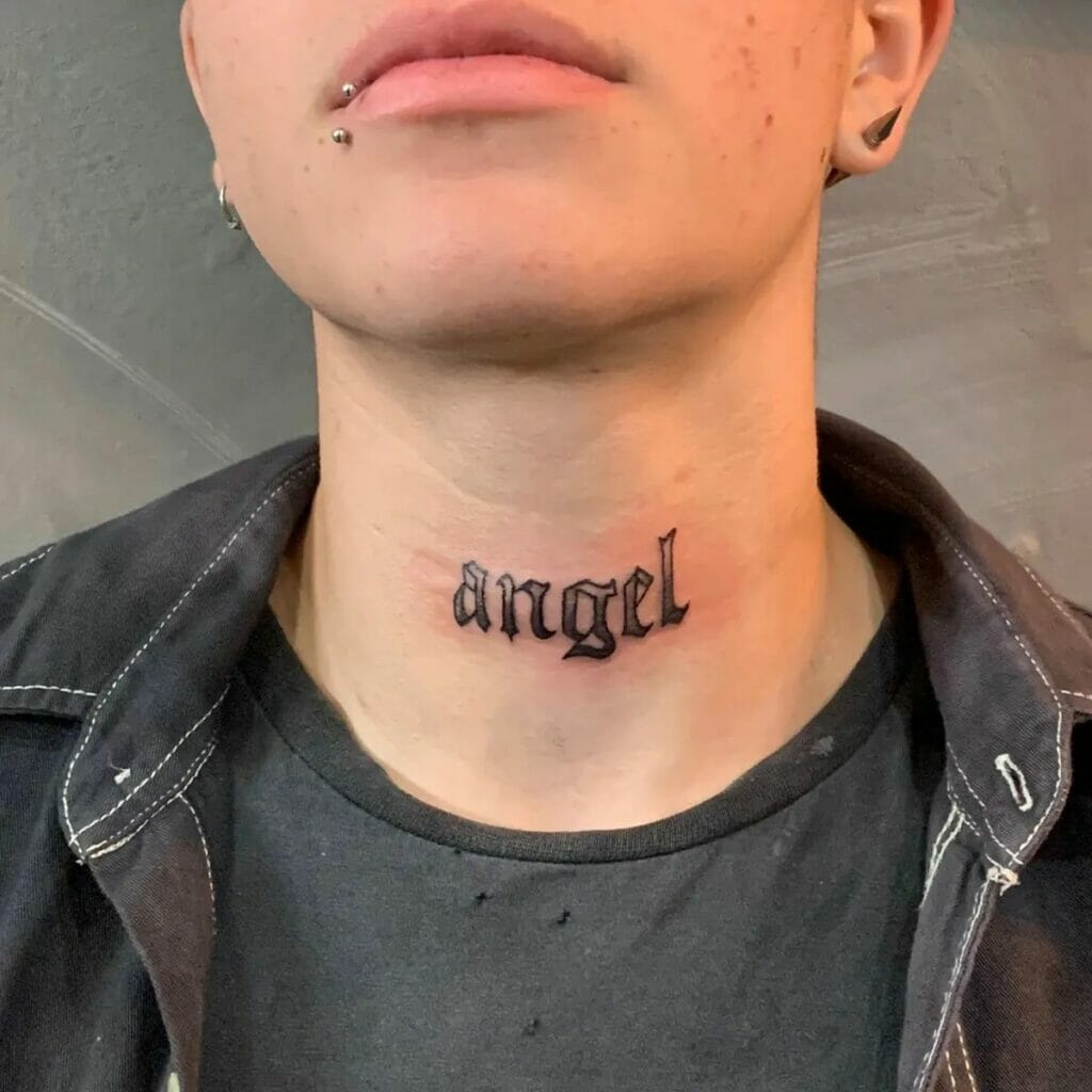 Angel Name Neck Tattoo
