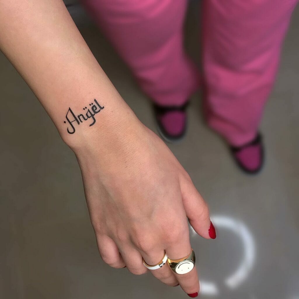 Angel Name Wrist Tattoo
