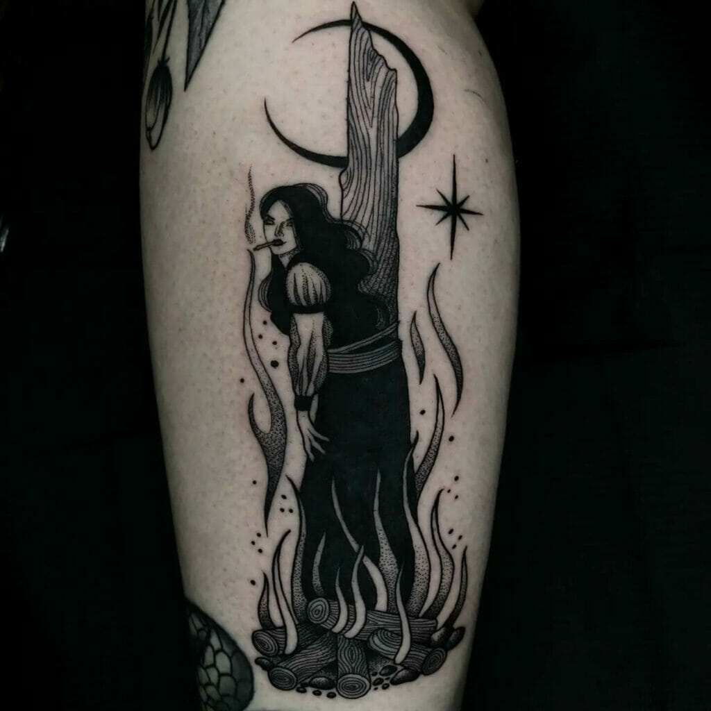Burning Witch Black Magic Tattoo