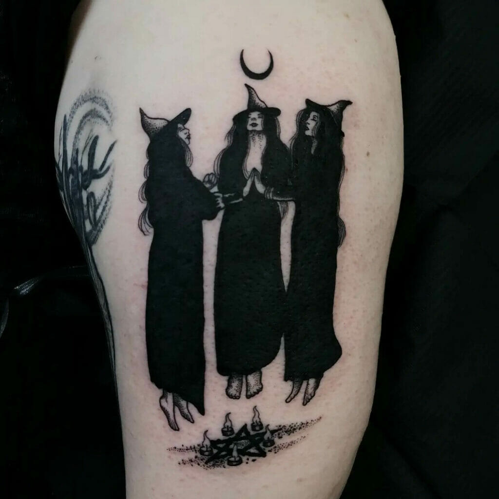 Dark Witches Praying Black Magic Tattoo Design
