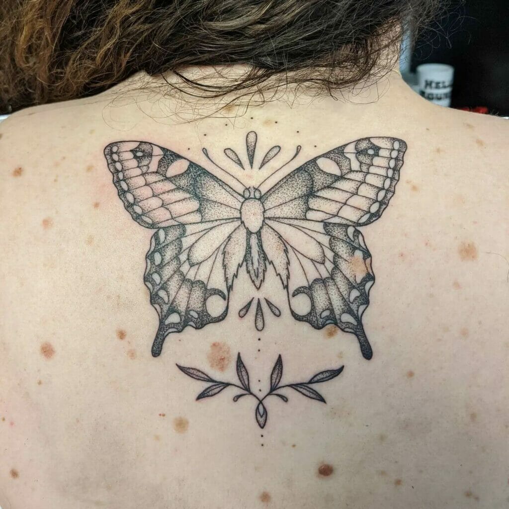 Dot Work Butterfly Tattoo Spine