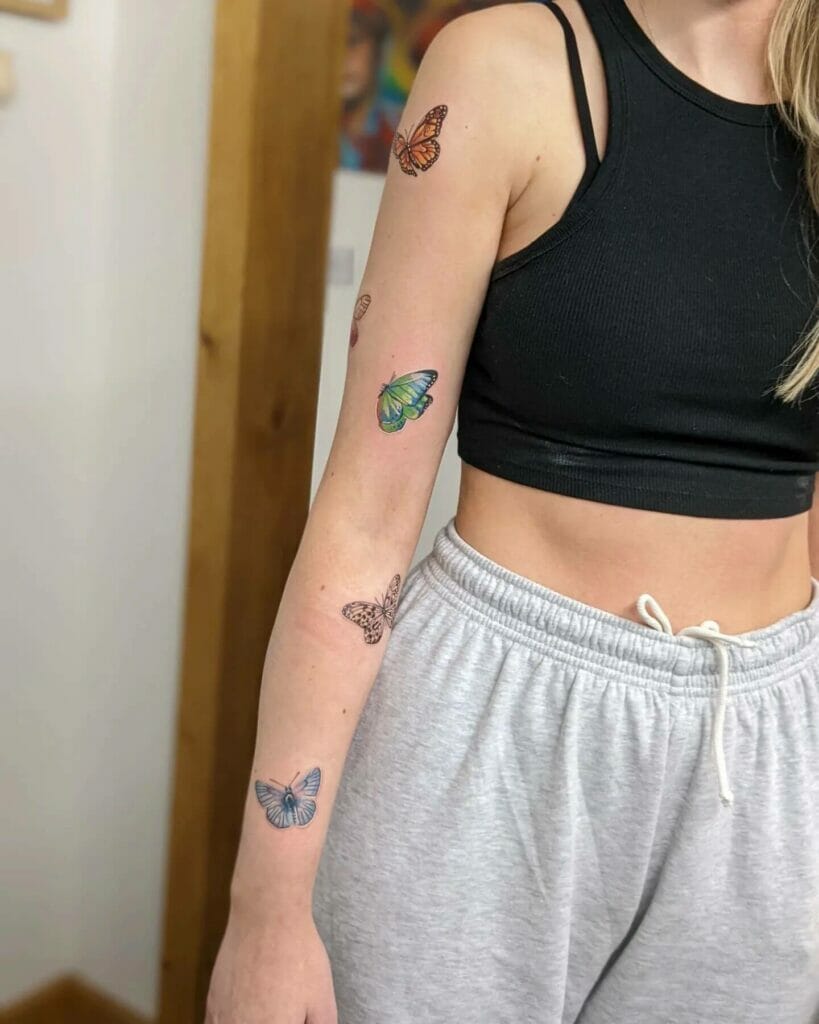 Beautiful Minimalist Female Butterfly Tattoo Arm Sleeve Design