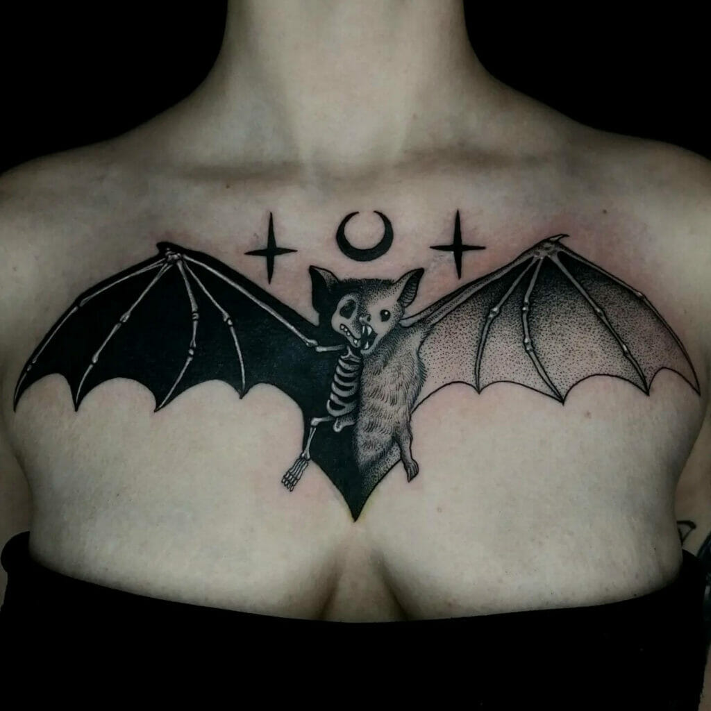 X-Ray Bat Neck Tattoo