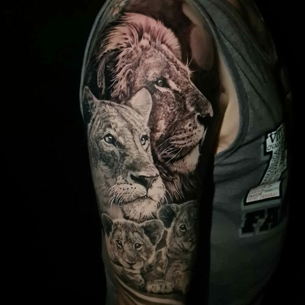 Lion Family Full Sleeve Tattoo