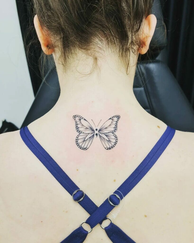 Semicolon Butterfly Spine Tattoo