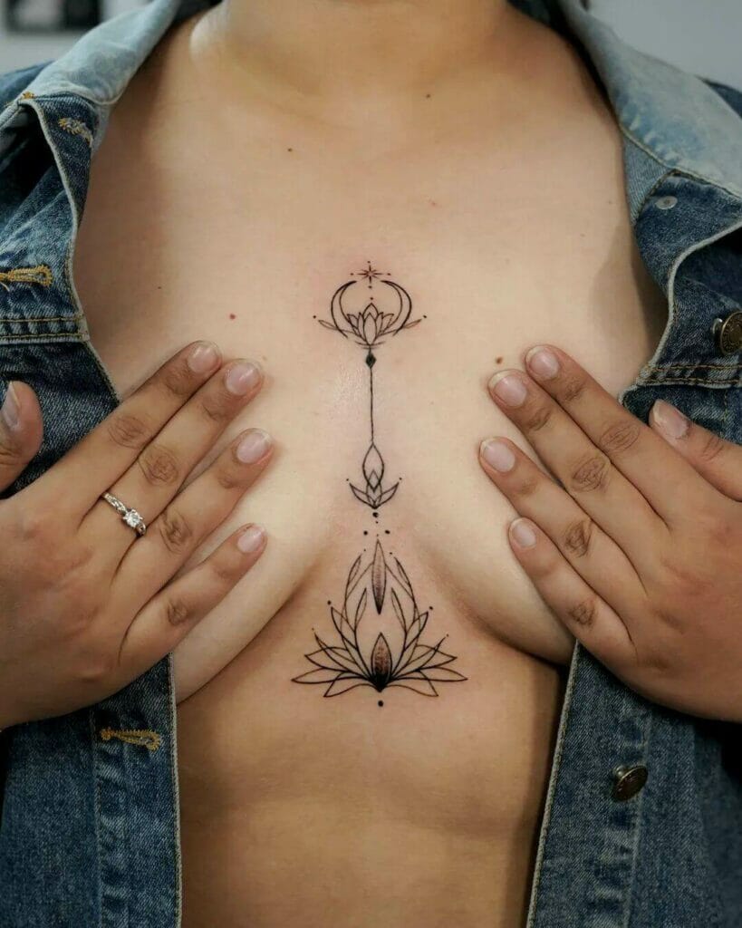 Minimalist Lotus Flower Sternum Tattoo