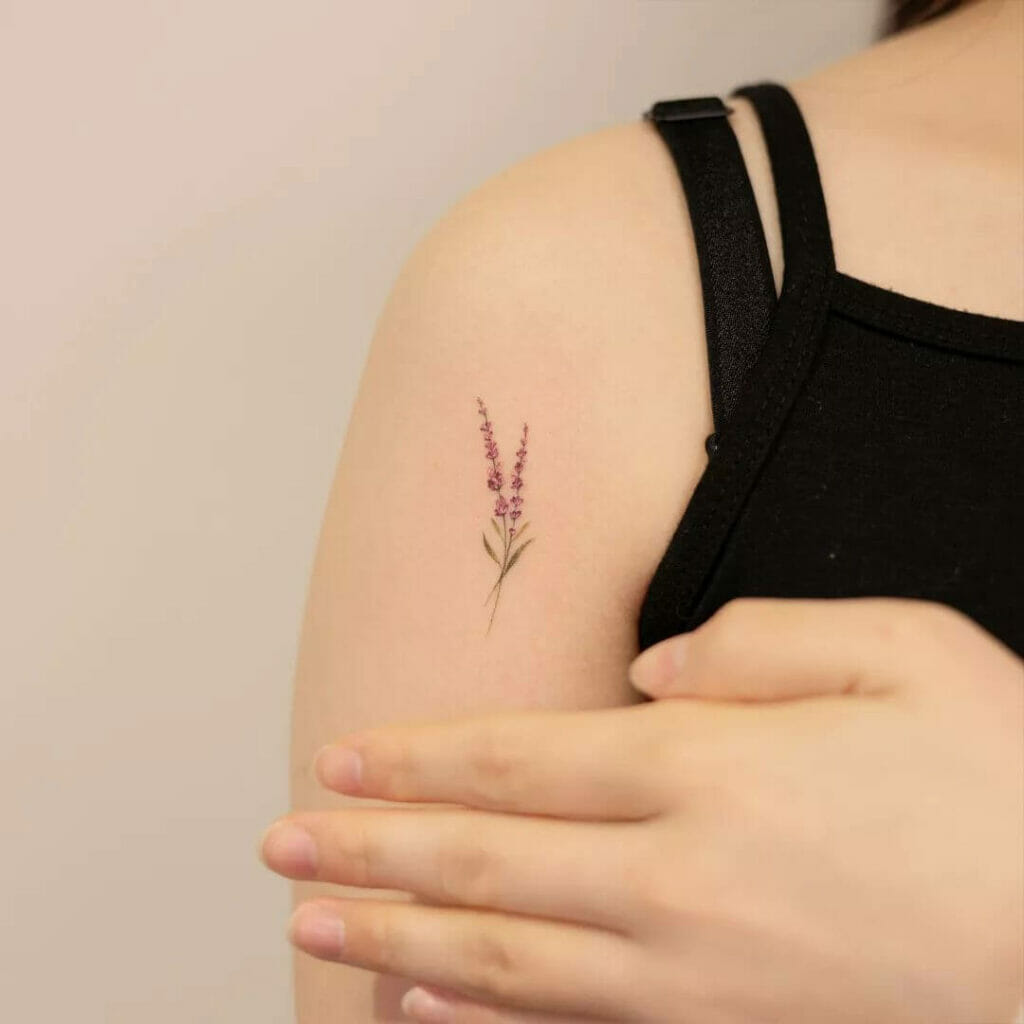 Dashing Lavender Front Shoulder Arm Flower Tattoo