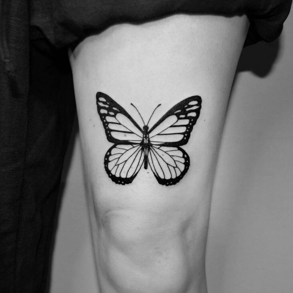 Plain Butterfly Tattoo On Thigh