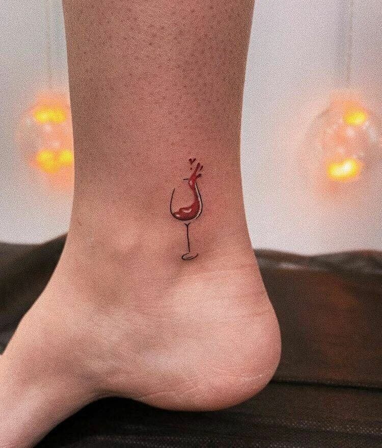 Small Wine Glass Tribute On Ankle Tattoo Ideas