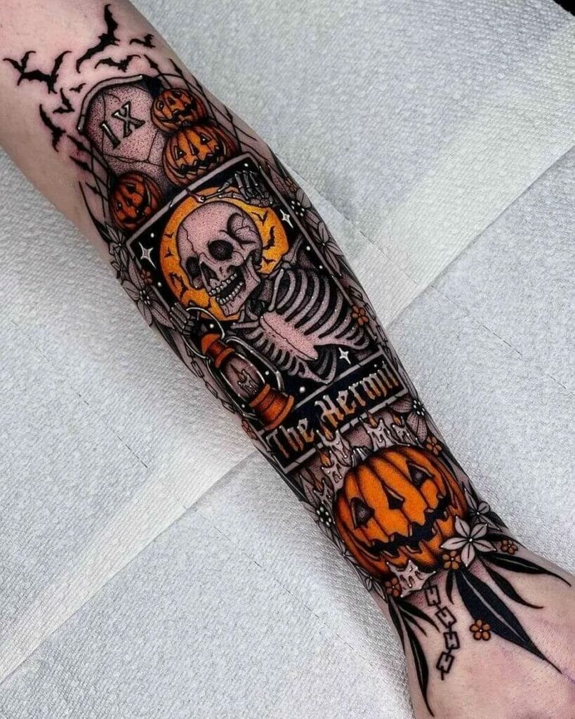 Black Skull Halloween Tattoo Design
