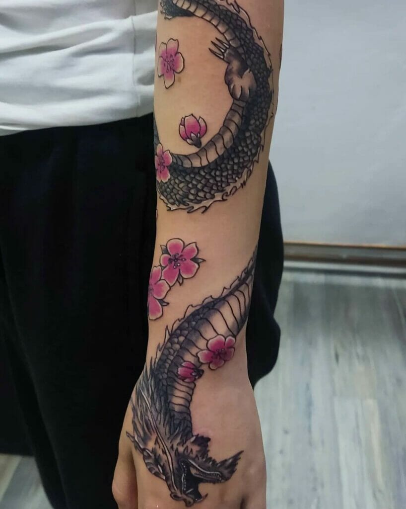 Floral Elements Chinese Dragon Tattoo