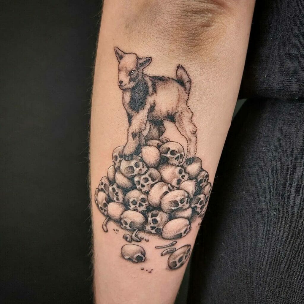 Black Skulls Tattoo With Goat Designs