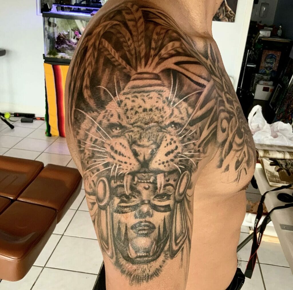 Artistic Aztec Jaguar Shoulder Tattoo Ideas