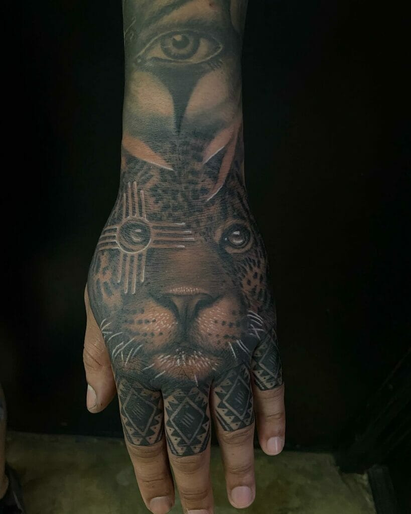 Artistic Aztec Realistic Jaguar Hand Tattoo Ideas