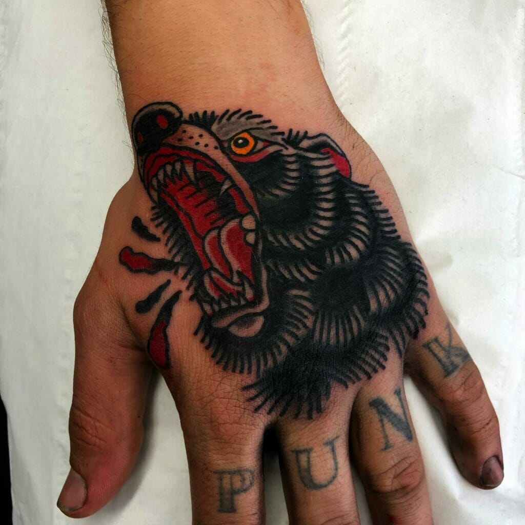Artistic Roaring Black Bear Tattoo