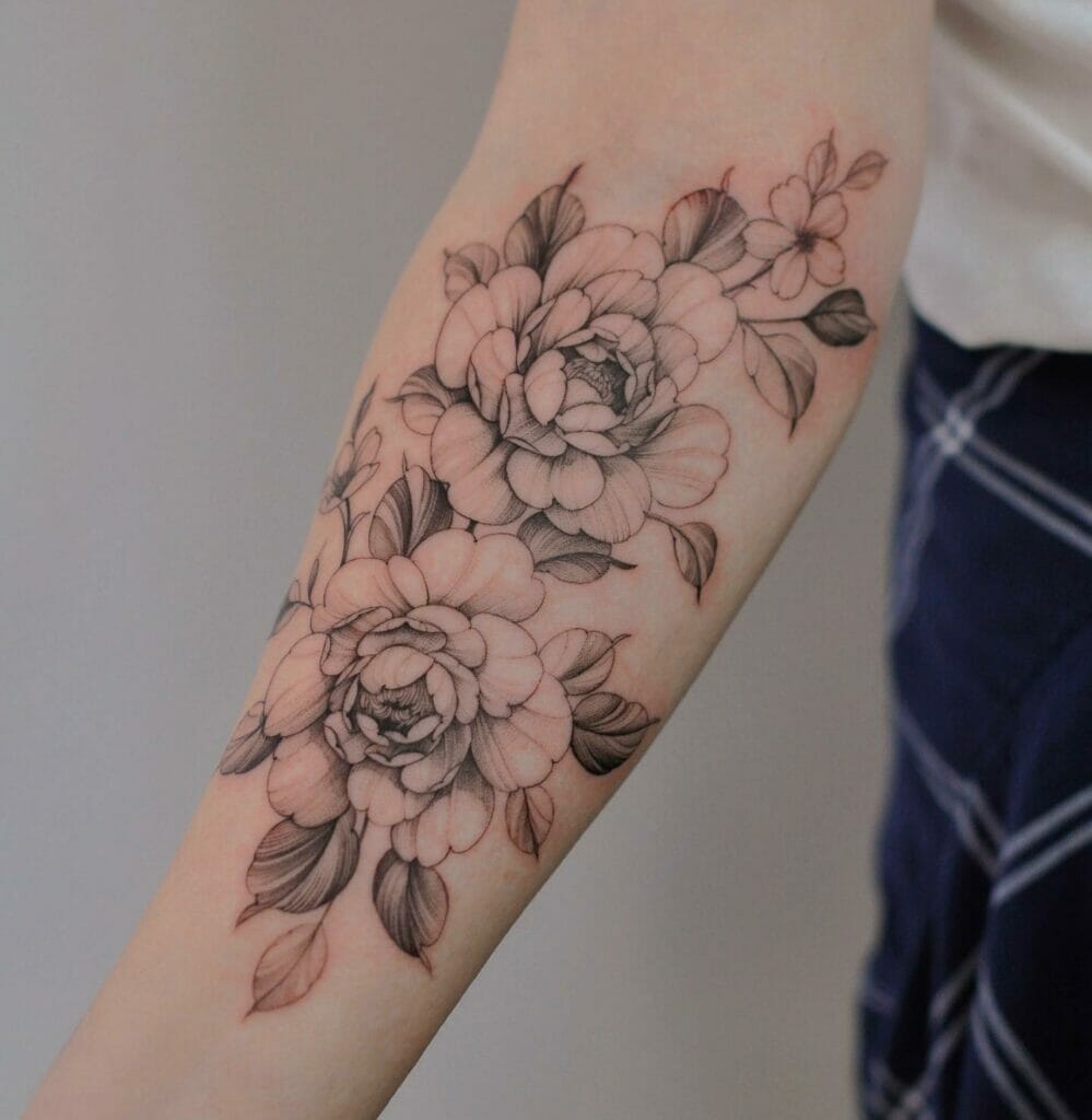 Artsy Peonies Black Flower Tattoo