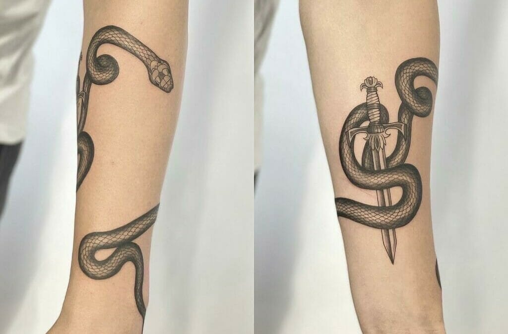 Snake and sword tattoo on the arm  Tattoogridnet