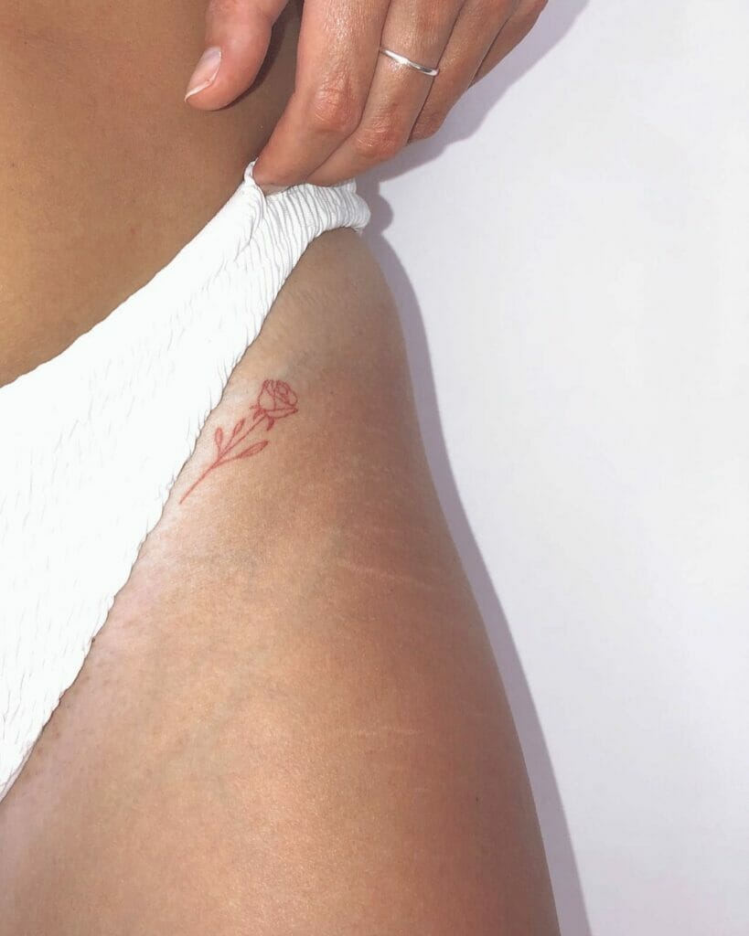 Bikini Line Tattoos Of Healed Red Rose