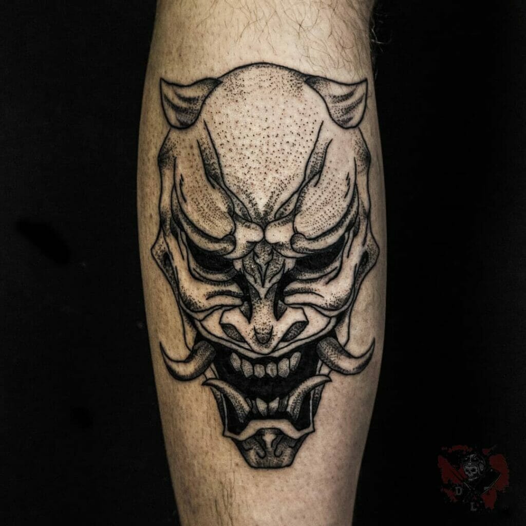 Black And White Angry Demon Tattoo