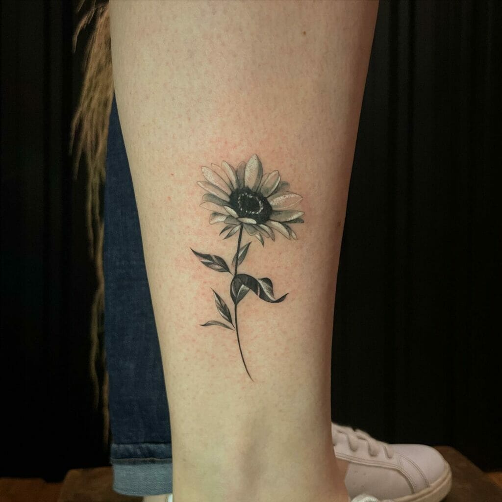 Black And White Sunflower Shades Ankle Tattoo
