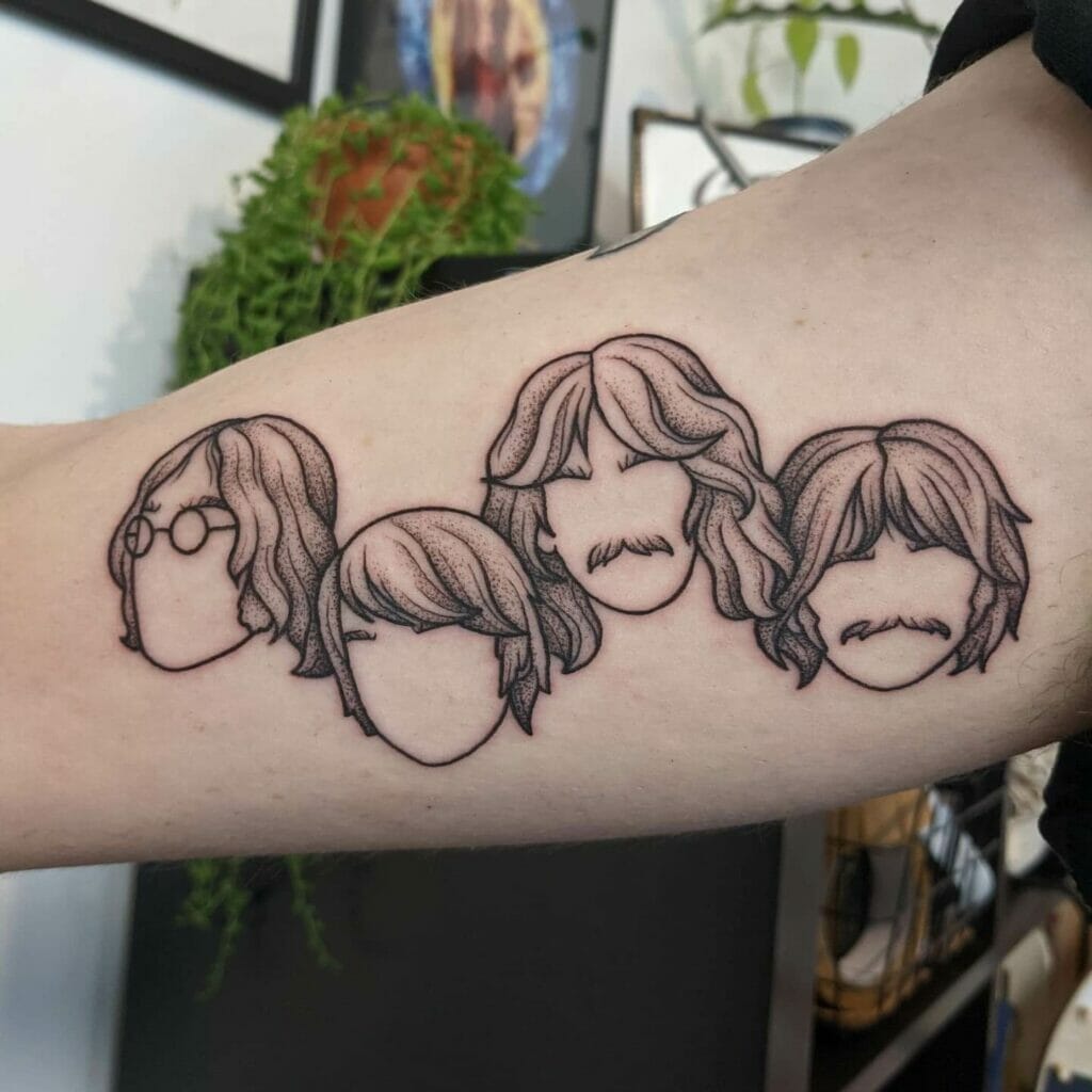 Black Dot-work Beatles Tattoo Ideas