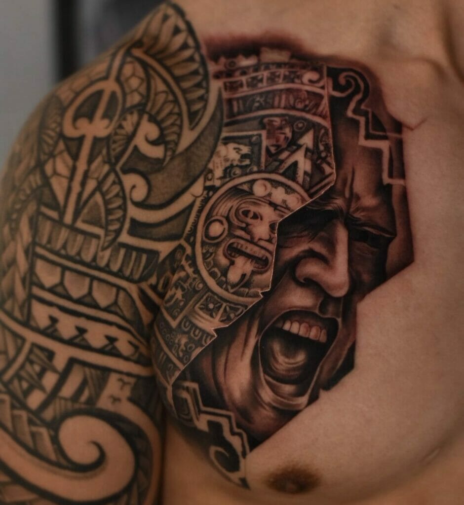 Black Ink Aztec Tattoo Design