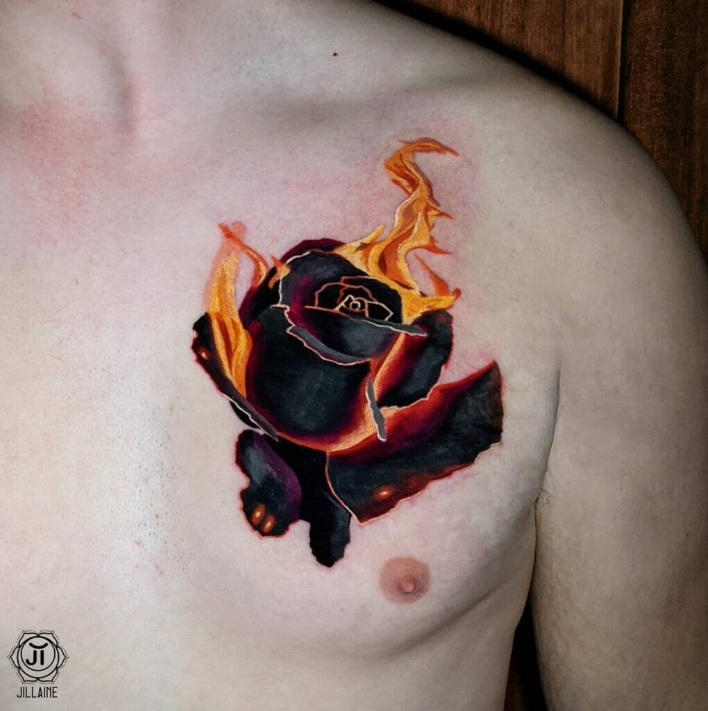 Black Rose On Fire Tattoo Design