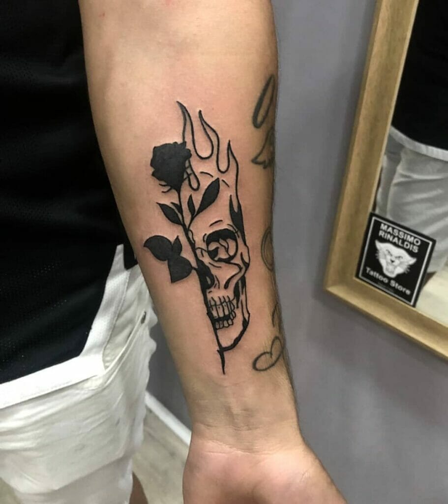 Burning Rose With Skull Tattoo Designs