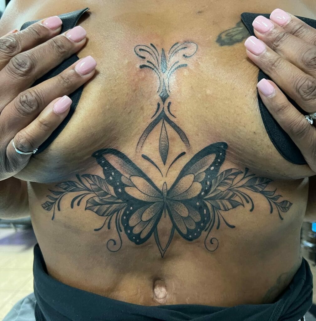 Butterfly Karma Sternum Tattoos