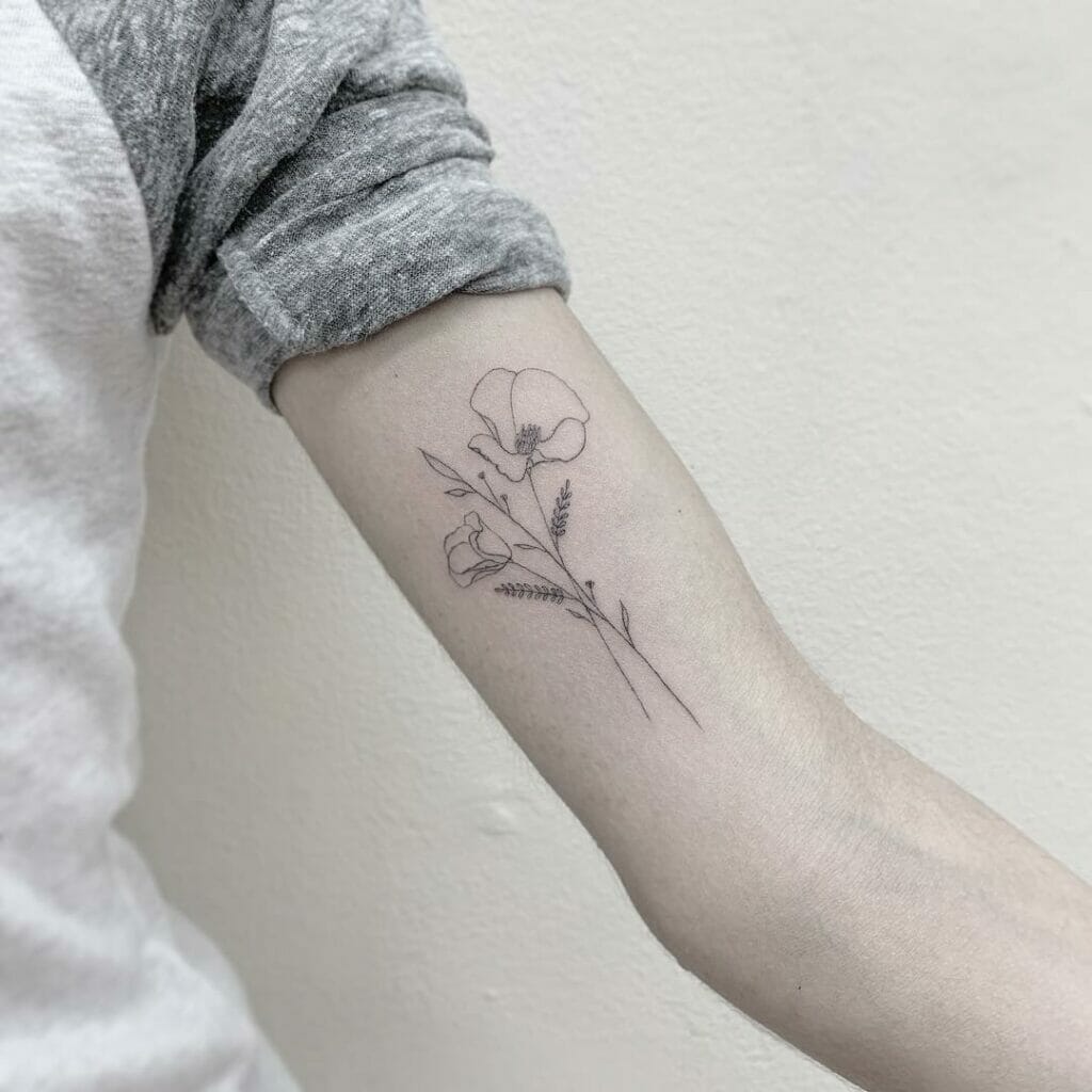 California Poppy For Male Simple Inner Bicep Tattoo
