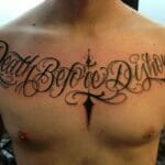 Chest lettering tattoos
