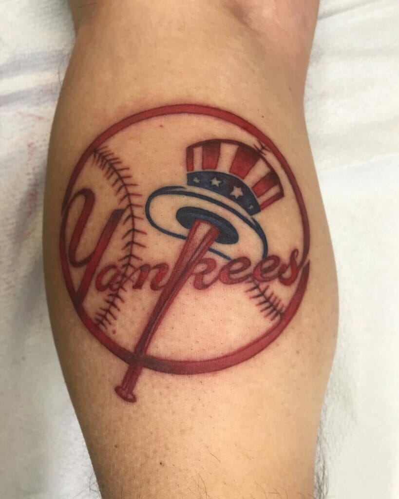 Circular Yankees Tattoo On Leg