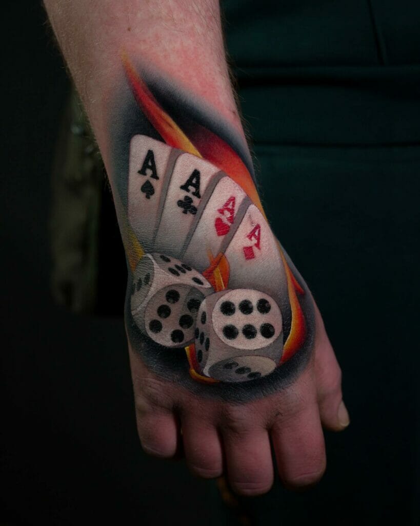 Colored Playing Cards And Dice Tattoos