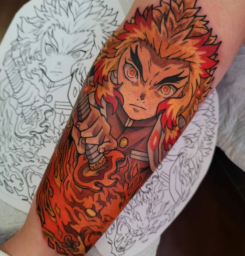 Colored Rengoku Demon Slayer Tattoo