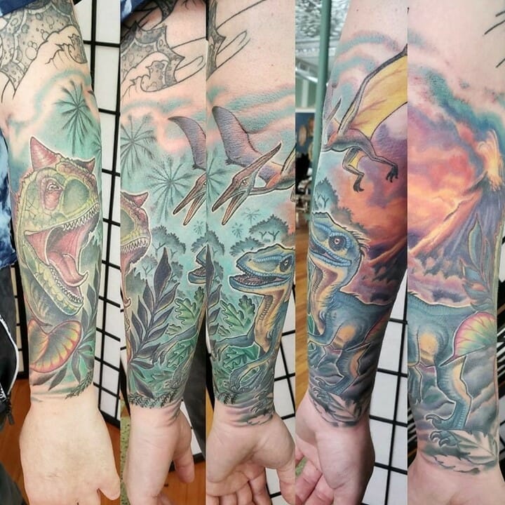 Colorful Jurassic Tattoo