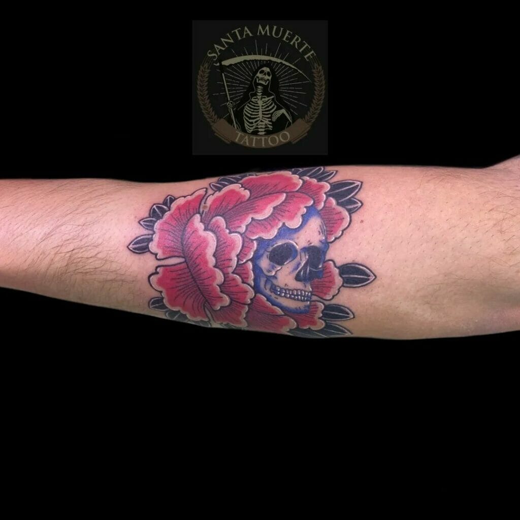 Coloured Flower Skull Tattoo