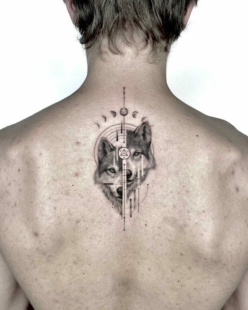 Cool Geometric Wolf Tattoo On Back Design