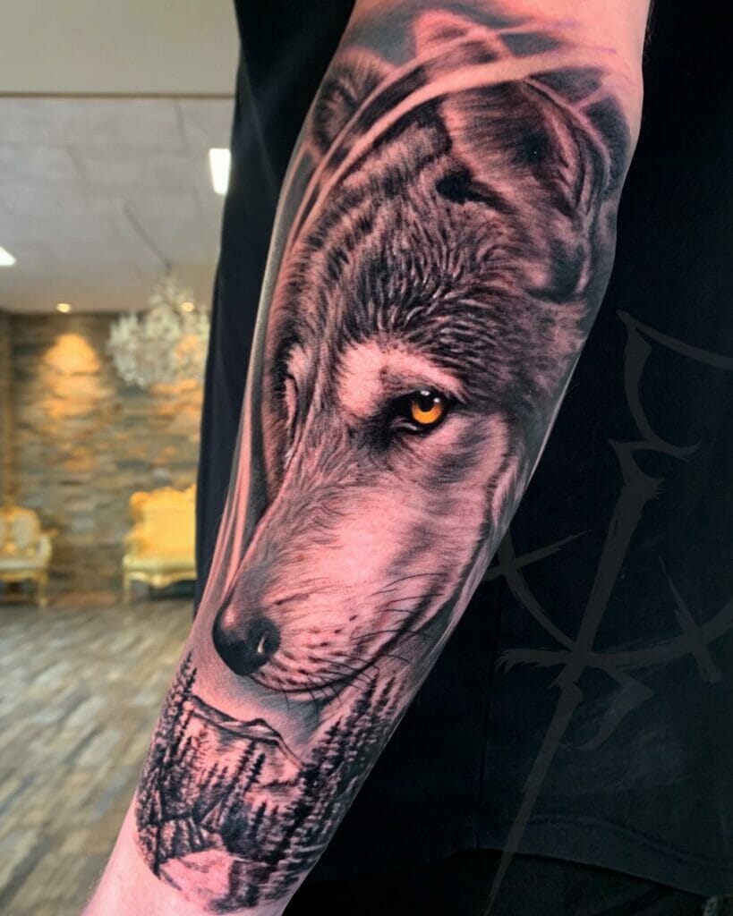 Cool Realistic Wolf Forearm Tattoo Design