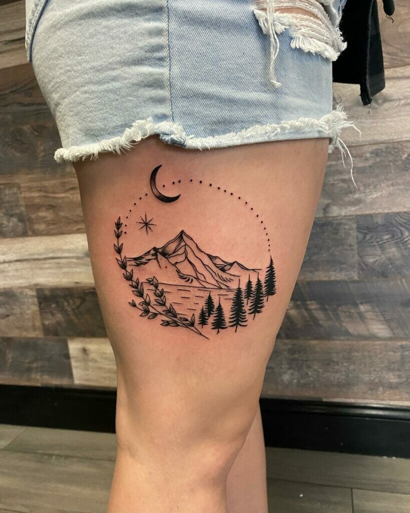 Crescent Moon And Mountain Tattoos
